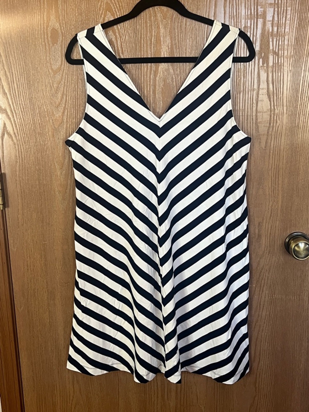 LOFT Navy and White Striped V-Neck Swing Dress